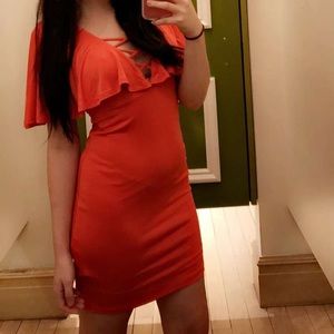 Forever 21 Red Orange V-Neck Dress